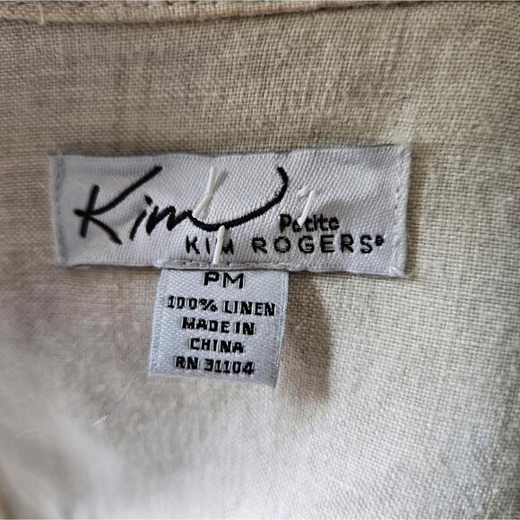 LINEN Button Front 3/4 Roll Tab Sleeves Chest Pocket Neutral Top PM - Picture 9 of 9